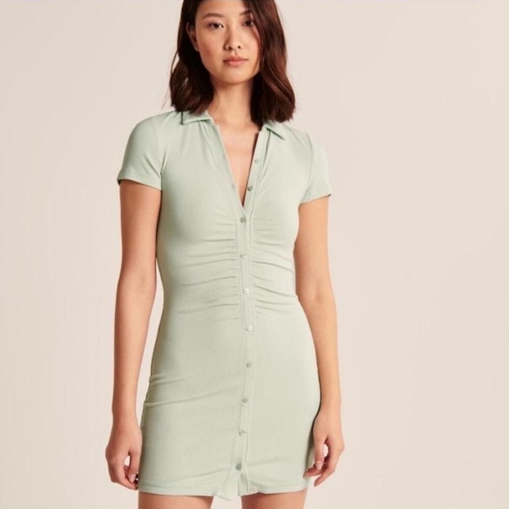 Abercrombie & Fitch Button Down Ribbed Fitted Polo Dress in Green - Size XS